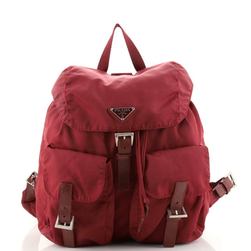 Prada Double Pocket Buckle Backpack Tessuto Small