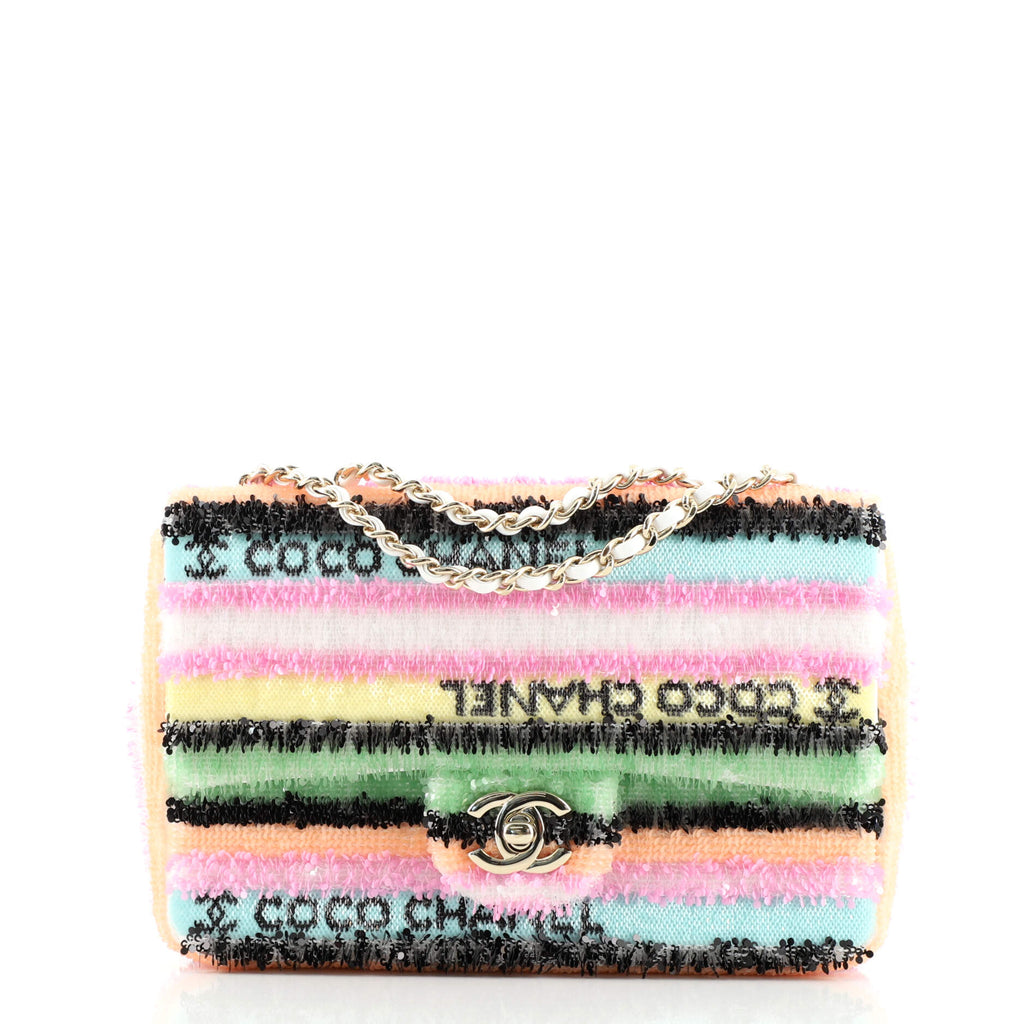 Chanel CC Flap Bag Striped Multicolor Sequins Mini Multicolor 1562631