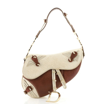 Christian Dior Vintage Saddle Shoulder Bag Jacquard and Leather with Braided Detail Medium