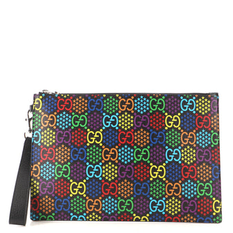 Gucci Wristlet Zip Pouch Psychedelic Print GG Coated Canvas Medium