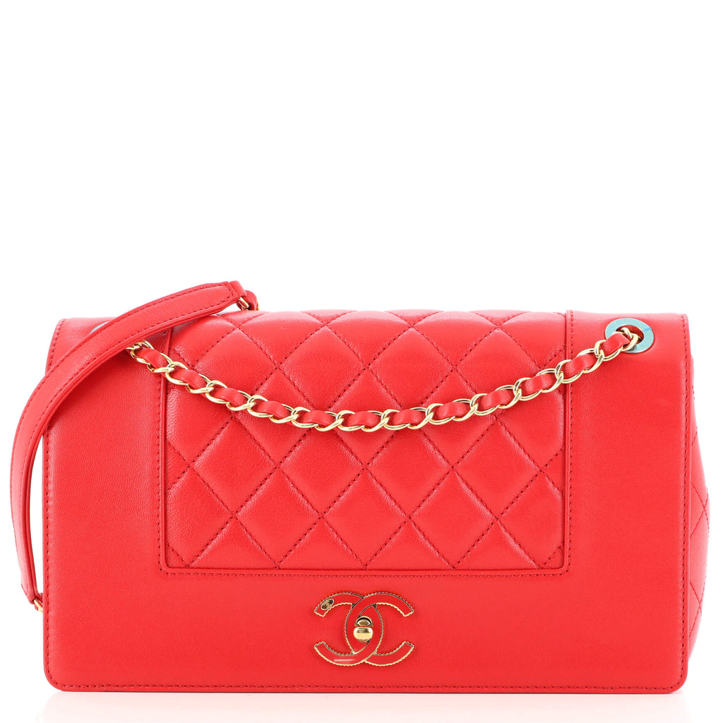 Chanel Mademoiselle Vintage Flap Bag Quilted Sheepskin Large Red