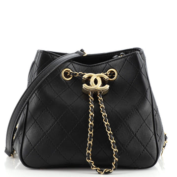 Chanel Egyptian Amulet Drawstring Bucket Bag Stitched Calfskin Small