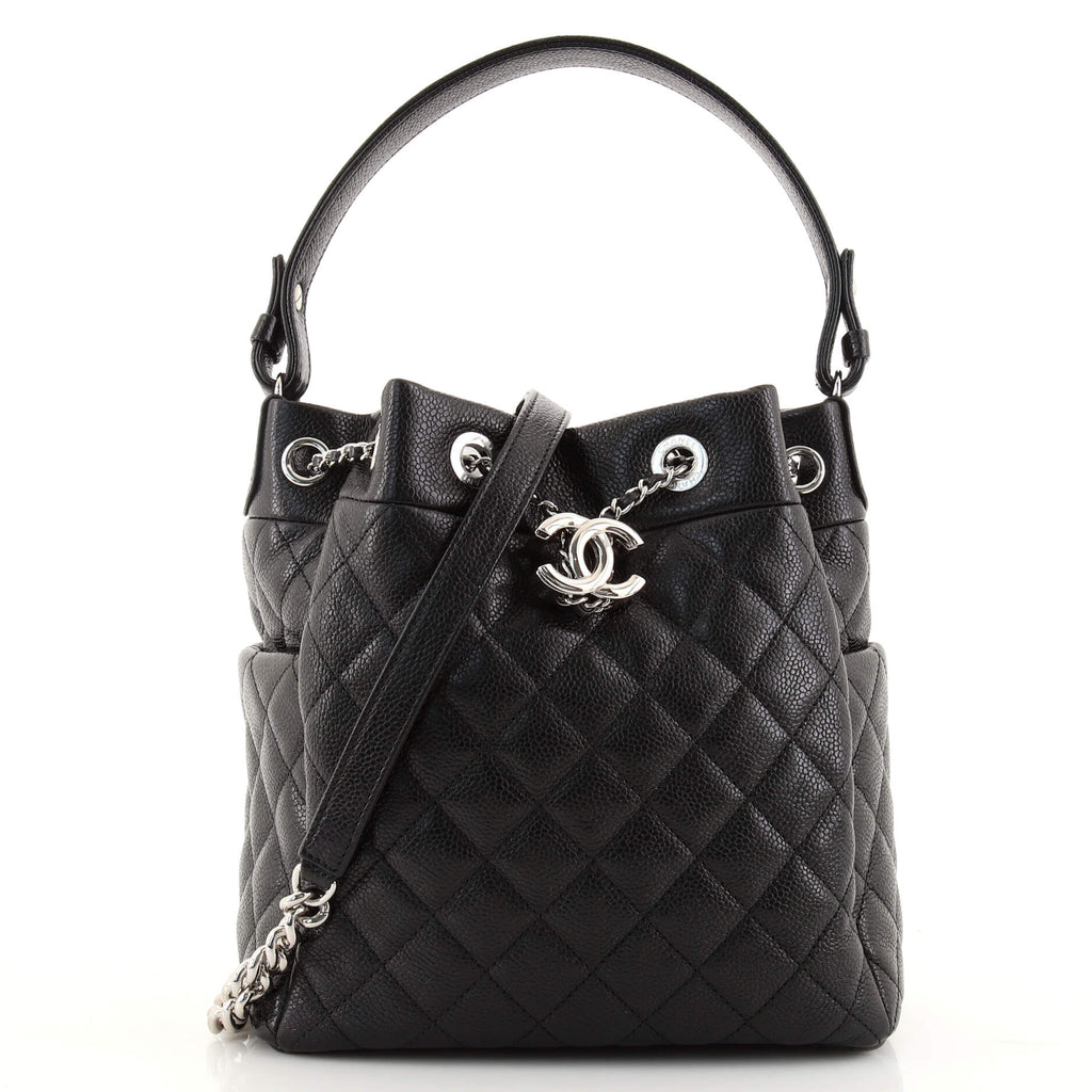Chanel CC Chain Drawstring Bucket Bag Quilted Caviar Small Black 1563331