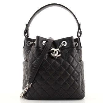 Chanel CC Chain Drawstring Bucket Bag Quilted Caviar Small