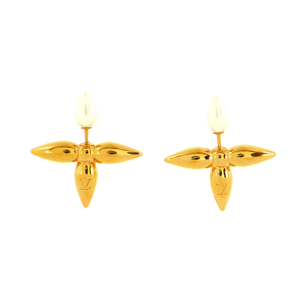 Louis Vuitton Louisette Stud Earrings Metal with Faux Pearls Gold