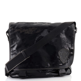 Gucci Crest Double Buckle Flap Messenger Dialux Coated Canvas