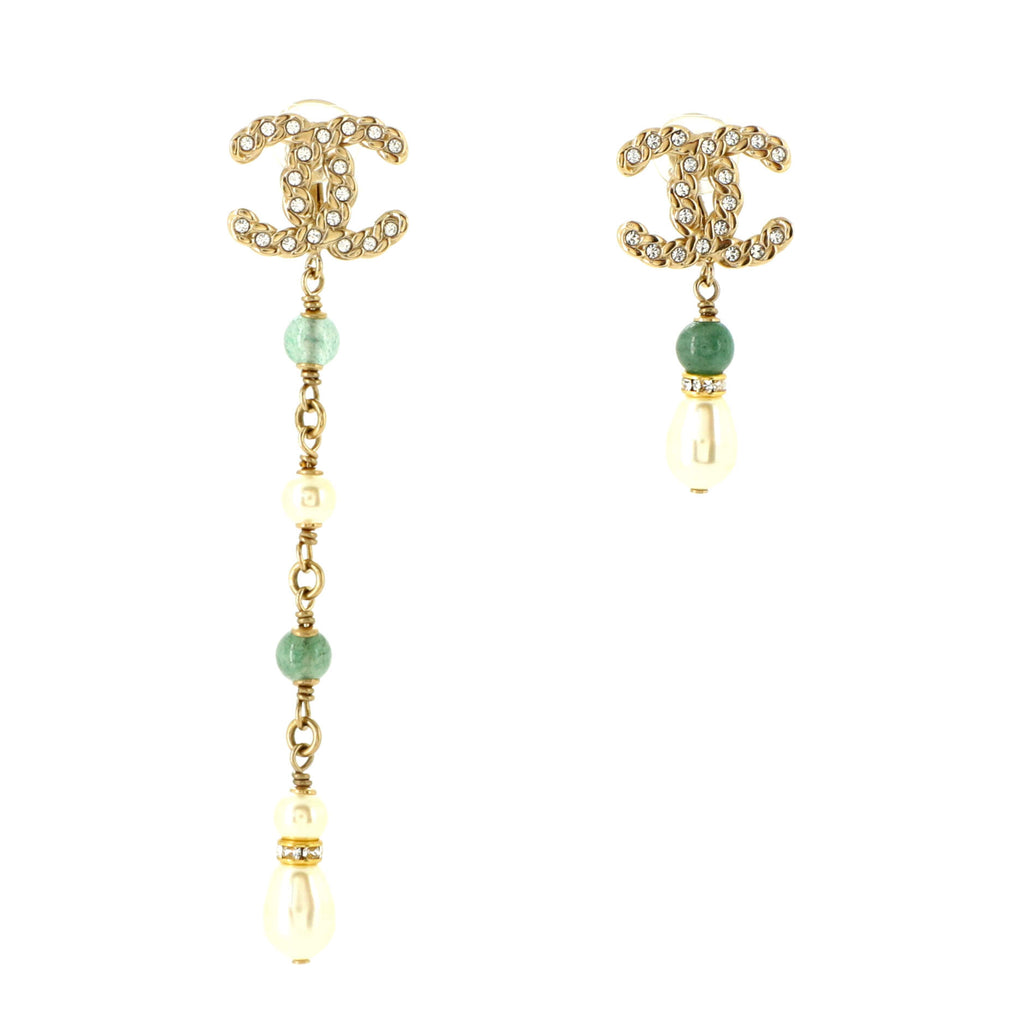 Chanel Asymmetrical CC Drop Dangling Earrings Metal with Crystals, Faux  Pearls and Beads Gold 156356149