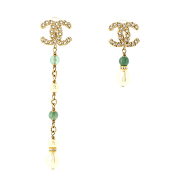 Chanel Asymmetrical CC Drop Dangling Earrings Metal with Crystals, Faux Pearls and Beads