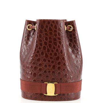 Salvatore Ferragamo Vara Bucket Backpack Embossed Leather Mini