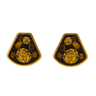 Hermes Vintage Clip-On Earrings Printed Enamel and Metal