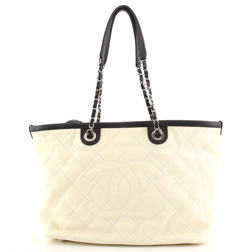Chanel CC Daily Shopping Tote Quilted Caviar Small Neutral 1563561