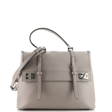 Prada Half Flap Double Turn Lock Satchel Saffiano Leather Large