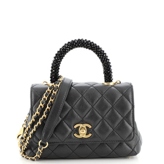 Chanel Coco Top Handle Bag Quilted Calfskin with Crystal Handle Extra Mini  Black 156356217