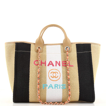 Chanel Deauville Tote Striped Viscose Canvas Medium