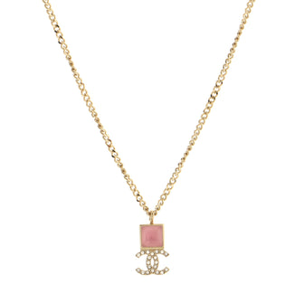 Chanel CC Square Drop Pendant Necklace Metal with Crystals