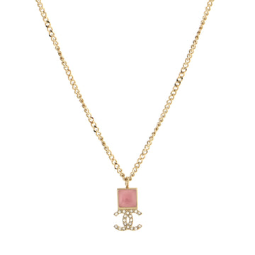 Chanel CC Square Drop Pendant Necklace Metal with Crystals