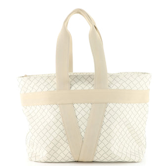 Bottega Veneta Zipped Tote Rubber Intrecciato with Canvas East West