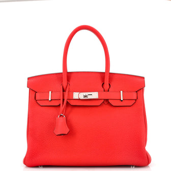 Hermes Birkin Handbag Rouge Tomate Clemence With Palladium Hardware 30  Auction