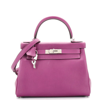 Hermes Kelly Handbag Purple Evercolor with Palladium Hardware 28