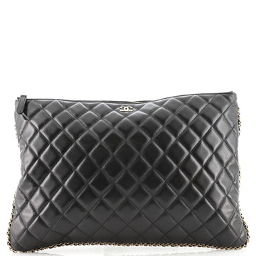 Chanel Chain Around O Case Clutch Quilted Lambskin Large