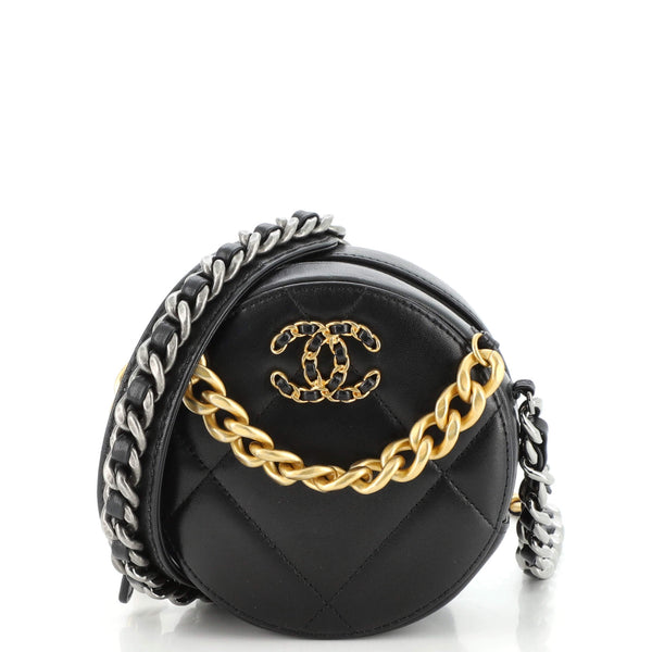 Chanel 19 Round Clutch with Chain Quilted Leather Pink 224646105