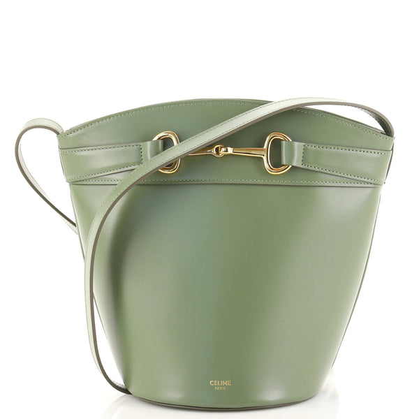 CELINE Soft Grained Calfskin Small Sangle Bucket Bag Green 1289959 |  FASHIONPHILE
