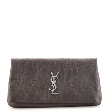 Saint Laurent West Hollywood Fold Over Clutch Crocodile Embossed Leather