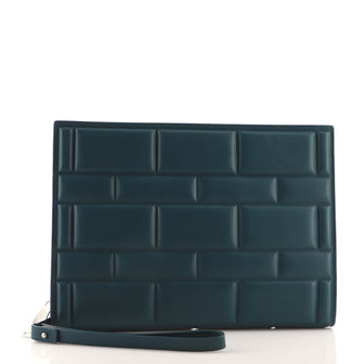 Bottega Veneta Grid Zip Around Wristlet Clutch Embossed Padded Leather