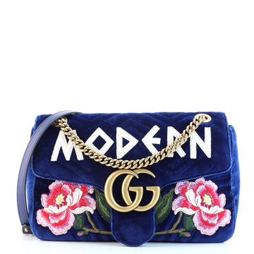 Gucci GG Marmont Flap Bag Embroidered Matelasse Velvet Medium