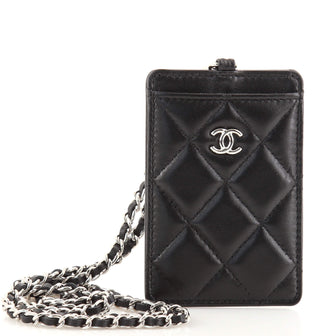 CC ID Card Holder on Chain Quilted Lambskin