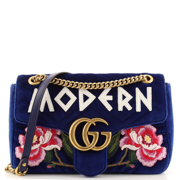 Gucci GG Marmont Flap Bag Embroidered Matelasse Velvet Medium