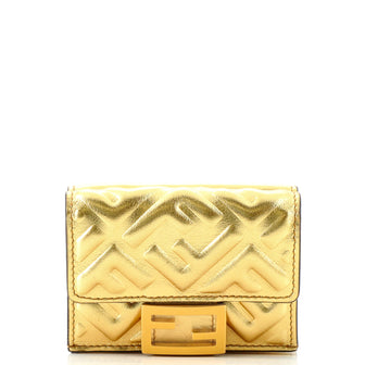 Fendi Trifold Wallet Zucca Embossed Leather Mini