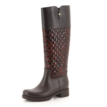Salvatore Ferragamo Women's Raphael Long Rain Boots Quilted Patent and Rubber