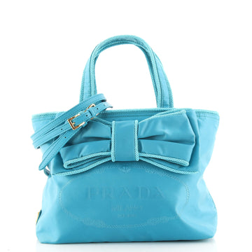 Prada Logo Bow Tote Tessuto with Leather Small