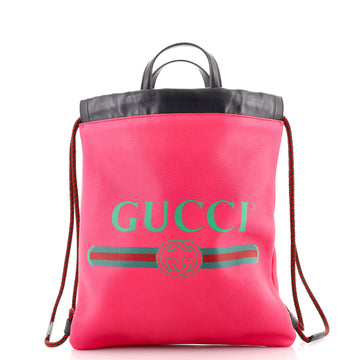 Gucci Logo Drawstring Backpack Printed Leather Medium