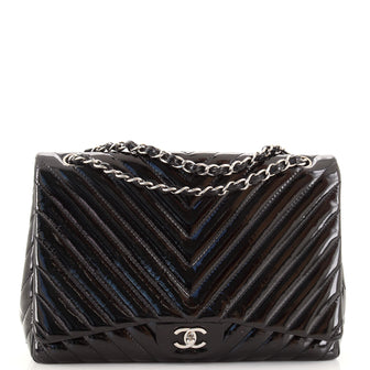 Chanel Classic Single Flap Bag Chevron Patent Maxi