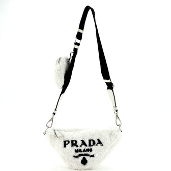 Prada Triangle Logo Zip Crossbody Bag Terry Cloth Small
