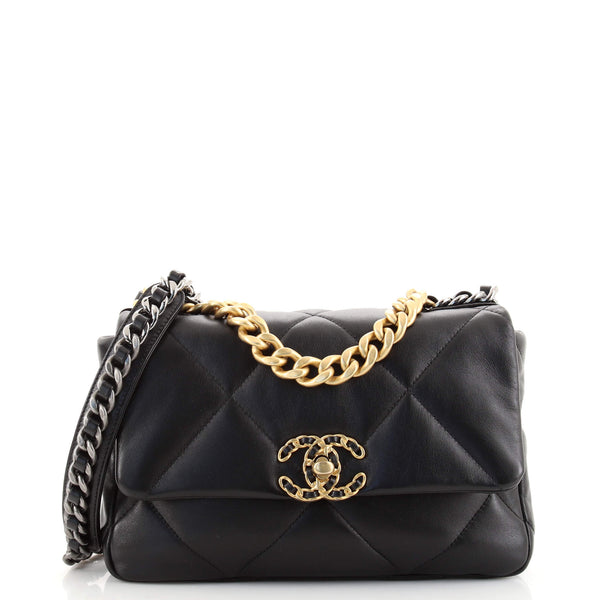 Chanel 19 large handbag, Shiny lambskin, gold-tone, silver-tone &  ruthenium-finish metal, white — Fashion | CHANEL