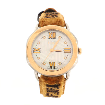 Fendi Selleria Quartz Watch Stainless Steel and Zucca Velvet with Diamond Markers and Mother of Pearl 30