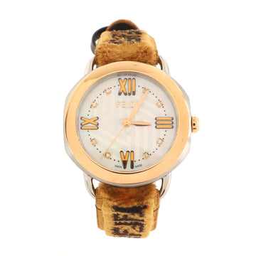 Fendi Selleria Quartz Watch Stainless Steel and Zucca Velvet with Diamond Markers and Mother of Pearl 30