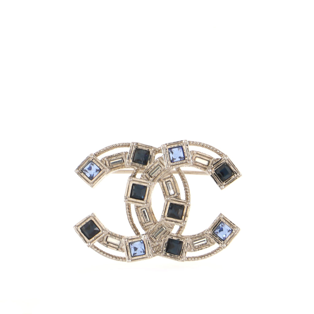 Chanel Baguette CC Brooch Metal with Crystals Silver 1564481