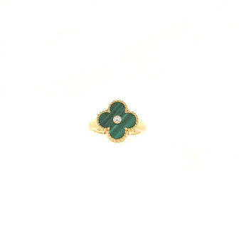 Van Cleef & Arpels Vintage Alhambra Ring 18K Yellow Gold with Malachite and Diamond