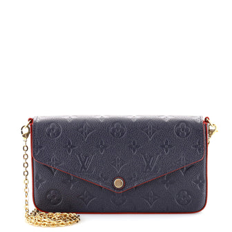 Authentic Louis Vuitton Felicie Pochette Monogram Empreinte Leather Navy &  Red