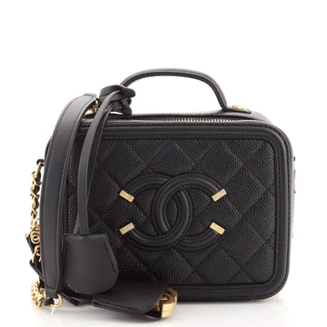 Chanel Filigree Vanity Case Quilted Caviar Small