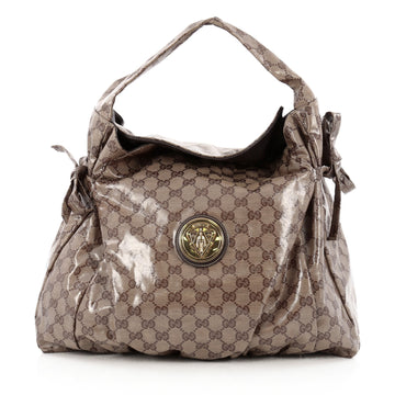 Gucci Hysteria Fold Over Hobo GG Coated Canvas Medium brown
