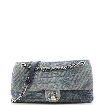 Chanel Chain Flap Bag Camellia Denim Large
