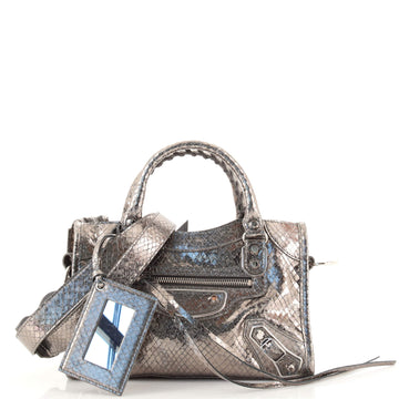 Balenciaga City Classic Metallic Edge Bag Snake Embossed Leather Mini