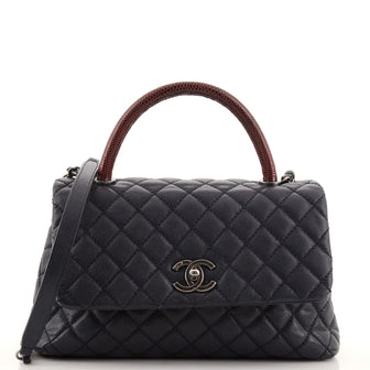 Chanel Coco Top Handle Bag Quilted Caviar with Lizard Small Blue