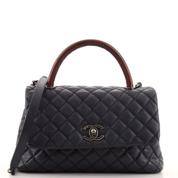 Chanel Coco Top Handle Bag Quilted Caviar with Lizard Small