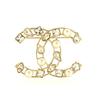 Chanel CC Brooch Metal with Crystals and Faux Pearls